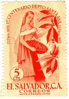 Salvador - poštovní známka s tématikou sběru kávy